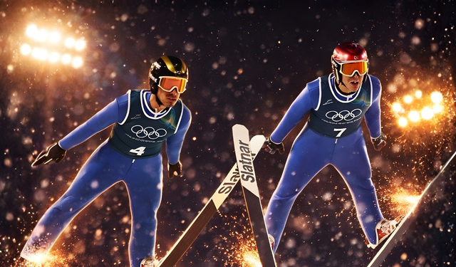 Milli Atlardan Kayakla Atlamada Işıklar Altında Uçuş